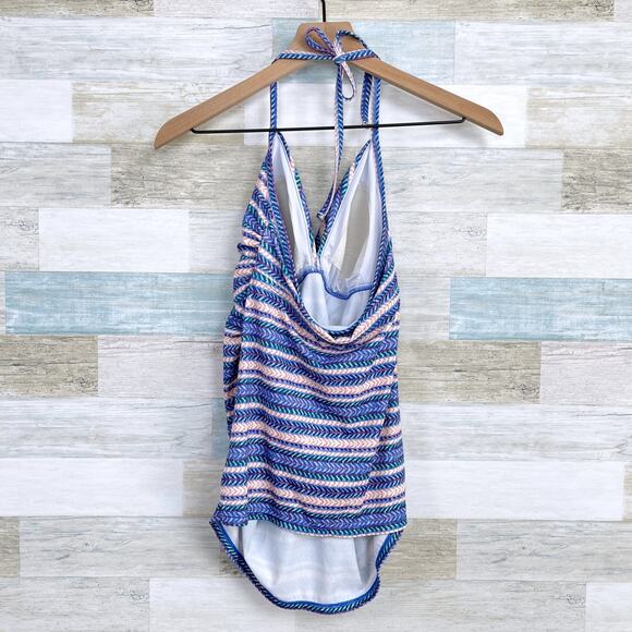 Liz Lange Maternity Striped Tankini Swim Top Blue Halter Ruched Womens Small - Picture 4 of 6